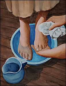 Ralph F. Wilson, 'Humbly Washing Feet' (2024), original watercolor