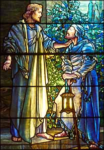 Tiffany Studio, detail of 'Christ and Nicodemus' (1911), stained glass, St. Stephen's Episcopal Church, Philadelphia, PA.